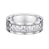 7mm Gents Satin Hammer Textured Centre &amp; Polished Edge Wedding Band In 9ct White Gold - R image