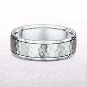 7mm Hammered Texture Centre &amp; Polished Edge Gents In 9ct White Gold - U