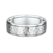 7mm Hammered Texture Centre &amp; Polished Edge Gents In 9ct White Gold - U