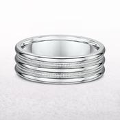 7mm Polished &amp; Textured Detail Gents Fancy Wedding Band In 9ct White Gold - V