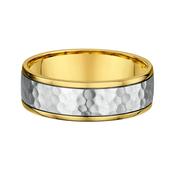 7mm Two Tone Gents Hammer Finish &amp; Polished Edge Wedding Band In 9ct Gold - R