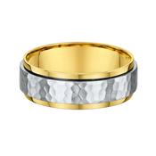 7mm Two Tone Gents Raised Hammer Finish &amp; Polished Edge Centre Wedding Band In 9ct Gold - R