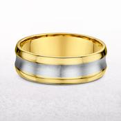 7mm Two Tone Gents Satin &amp; Polished Con Cave Wedding Band In 9ct Gold - R