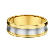 7mm Two Tone Gents Satin &amp; Polished Con Cave Wedding Band In 9ct Gold - R