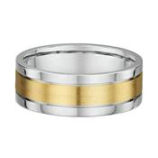 7mm Two Tone Yellow Gold Satin Centre &amp; White Gold Polished Edge Wedding Band In 18ct Gold - S