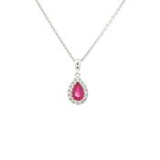 0.41ct Pear Drop Ruby &amp; 0.11ct Natural Diamond Halo Pendant in 18ct White Gold