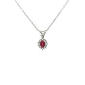 Vintage Oval Ruby And Natural Diamond Cluster Pendant Set In Platinum image