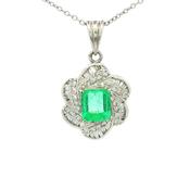 Plantinum Emerald 1.81ct and Diamond 0.64ct Cluster Swirl Pendant image