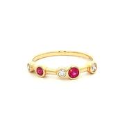 0.21ct Ruby &amp; 0.15ct Natural Diamond Set Bubble Dress Ring in 18ct Yellow Gold