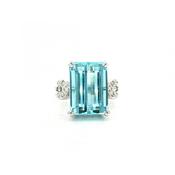 8.25 Emerald Cut Aquamarine &amp; 0.10ct Natural Diamond Shoulders Ring in Platinum image