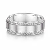 8mm Gents Ornate Double Edged Wedding Band In 9ct White Gold - U image