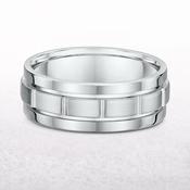 8mm Satin &amp; Polished Detailed Gents Wedding Band In 9ct White Gold - T image