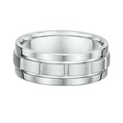 8mm Satin &amp; Polished Detailed Gents Wedding Band In 9ct White Gold - T image
