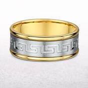 8mm Two Tone Gents Greek Pattern Wedding Band In 18ct Gold - U
