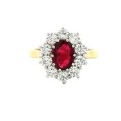 1.35ct Ruby &amp; 1.17ct Natural Diamond Oval Cluster Ring Set in 18ct Yellow Gold image