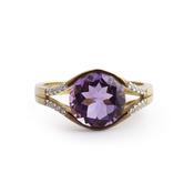 9ct Gold Amethyst &amp; Diamond Dress Ring - M image