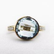 9ct Yellow Gold Blue Topaz Natural Diamond Dress Ring image