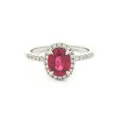1.25ct Oval Ruby With 0.20ct Natural Diamond Halo &amp; Shoulders in 18ct White Gold