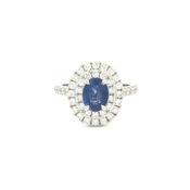 18ct White Gold Oval Sapphire &amp; Natural Diamond Halo Ring - Ruby image