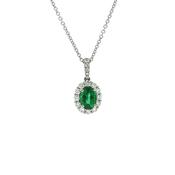 0.85ct Oval Emerald &amp; 0.39ct Natural Diamond Halo Cluster Pendant in 18ct White Gold image