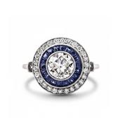 Art Deco Style Sapphire and Diamond Platinum Target Ring image