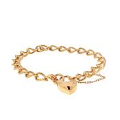Ladies Oval Link Bracelet with Heart Padlock Weighing 14g in 9ct Yellow Gold image