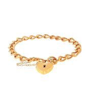 13.1g Ladies Open Curb Link Bracelet &amp; Heart Padlock in 9ct Yellow Gold image
