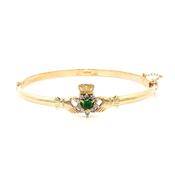 Emerald &amp; Cubic Zirconia Claddagh Bangle 10ct Gold image