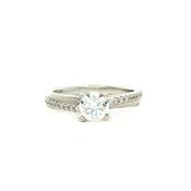 C0.61ct S0.14ct  F vs1 Natural Diamond Solitaire Off Set Diamond Shoulders in 18ct White Gold image
