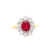 1.60ct Ruby &amp; Natural Diamond 1.00ct Cluster Ring in 18ct Yellow Gold image
