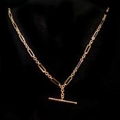 Vintage Oval and Link Albert Chain Necklace Weighing 7.4g in 9ct Yellow Gold image