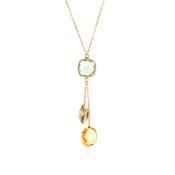 Green Amethyst, Smokey Quartz and Citrine Drop Necklace in 14ct Yellow Gold