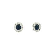 Deep Blue Sapphire &amp; Natural Diamond Cluster Earrings in 18ct White Gold image