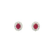 0.82ct Oval Ruby &amp; 0.69ct Natural Diamond Halo Cluster Stud Earrings in 18ct White Gold image