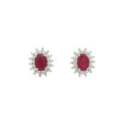 2.20ct Oval Ruby &amp; 0.62ct Natural Diamond Cluster Earring in 18ct White Gold image