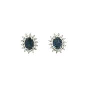 Royal Blue Sapphire and Natural Diamond Cluster Earrings In 18ct White Gold image