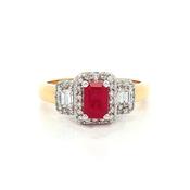 Ruby &amp; Diamond Three Stone Ring in 18ct Gold