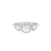 0.81ct E Vs2 Natural Diamond Three Stone Round &amp; Pear Halo in 18ct White Gold