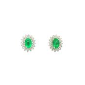 1.1ct Oval Emerald &amp; 0.70ct Natural Diamond Double Halo Earrings in 18ct White Gold image