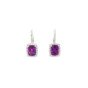 2.75ct Amethyst &amp; 0.48ct Natural Diamond Halo Drop Earrings in 18ct White Gold image