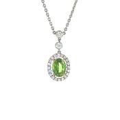18ct White Gold Vintage Natural Demontoid Garnet &amp; Diamond Necklace image
