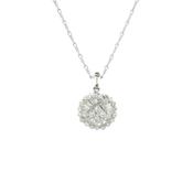 Round Multi Stone Natural Diamond Pendant &amp; Hay Seed Chain in 18ct White Gold image
