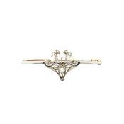 Pearl &amp; Natural Diamond Antique Bar Brooch in 15ct White and Yellow Gold
