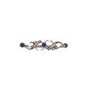 Antique Natural Sapphire &amp; Diamond Pearl Brooch in 15ct White and Rose Gold