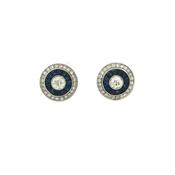 0.85ct Brilliant Cut Diamond and Sapphire Target Style Stud Earrings in 18ct white Gold image