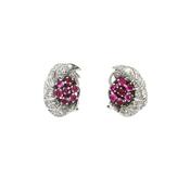 18ct White Gold Red Ruby Swirl Cluster Earrings image