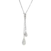 Duble Diamond Tear Closter Drop Necklet in 18ct White Gold image