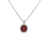 Red Spessartite Garnet and Natural Diamond Halo Pendant Necklace in 18ct White Gold image