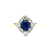 1.36ct Cushion Cut Sapphire &amp; 0.37ct Natural Diamond Multi Stone Halo in 18ct Yellow Gold