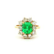 2.30ct Emerald &amp; 1.50ct Natural Diamond Cluster Ring in 18ct Yellow Gold image